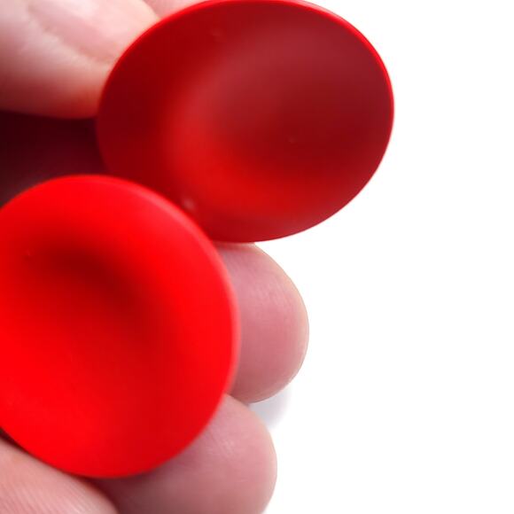 Vintage Red Metal Matte Disc Earrings, Bold Simple Design, Statement Jewelry - Picture 10 of 10